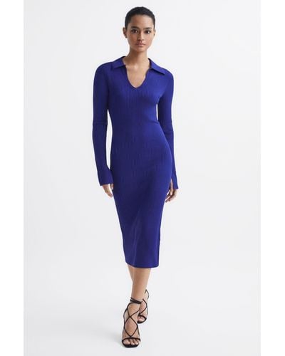 Reiss Ronnie - Blue Collared Knitted Bodycon Dress