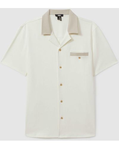 PAIGE Knitted Pique Cuban Collar Shirt - White
