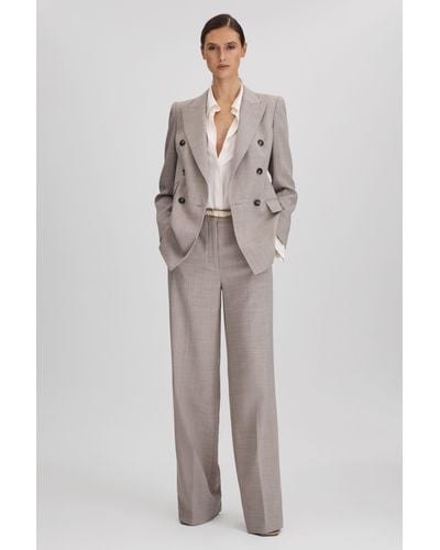 Reiss Hazel - Oatmeal Tailored Wool Blend Double Breasted Suit Blazer, Us 4 - Brown