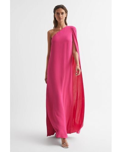 Reiss Nina - Pink Cape One Shoulder Maxi Dress, Us 6