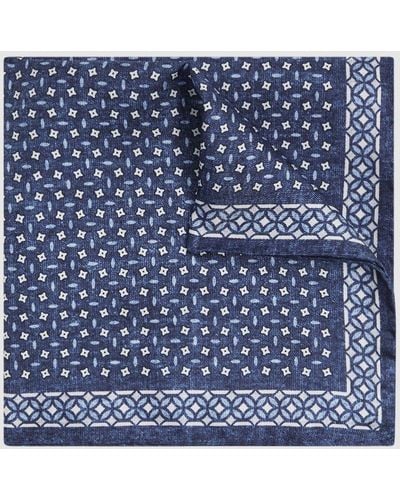 Reiss Nicolo - Indigo Silk Floral Print Pocket Square, One - Blue