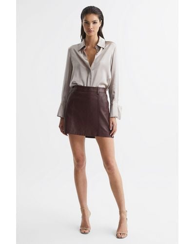 Reiss Eliza - Berry Leather Mini Skirt, Us 4 - Multicolor