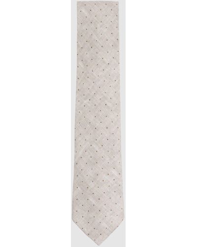 Reiss Lateran - Oatmeal Melange Silk Polka Dot Tie, One - White