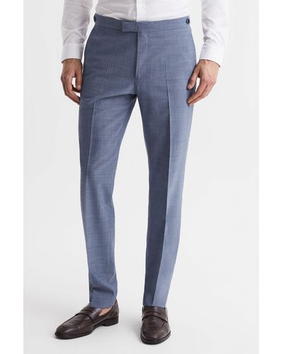 Reiss Fine - Airforce Blue Wool Side Adjusters Trousers for Men