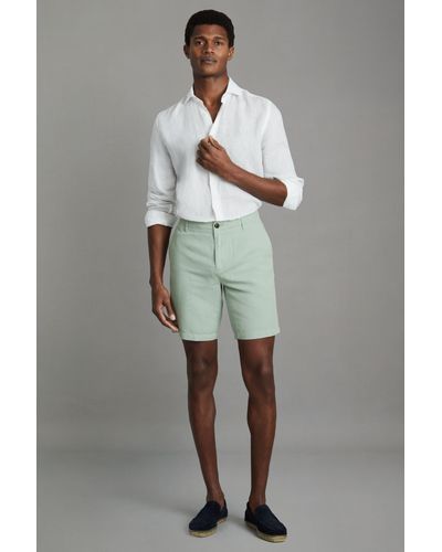 Reiss Ezra - Mint Cotton Blend Internal Drawstring Shorts - Gray