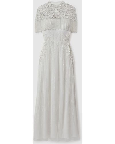 Raishma Embellished Removable Bolero Maxi Dress - White
