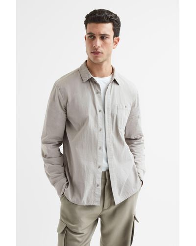 PAIGE Gregory - Long Sleeve Cotton Shirt, Weathered Stone - Natural