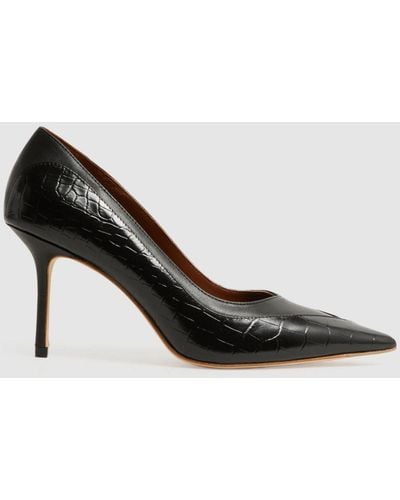 Reiss Gwyneth Contrast Court Shoes - Black Leather Animal Print
