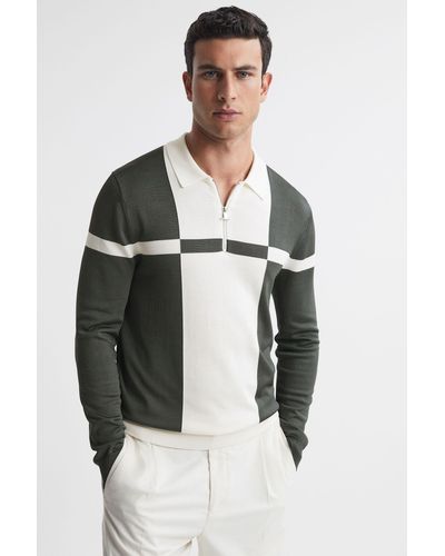 Reiss Langland - Gunmetal/ecru Slim Fit Colourblock Half-zip Neck Sweater - Multicolor