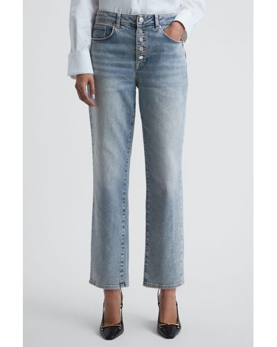 Reiss Maisie - Light Blue Cropped Mid Rise Straight Leg Jeans, 26