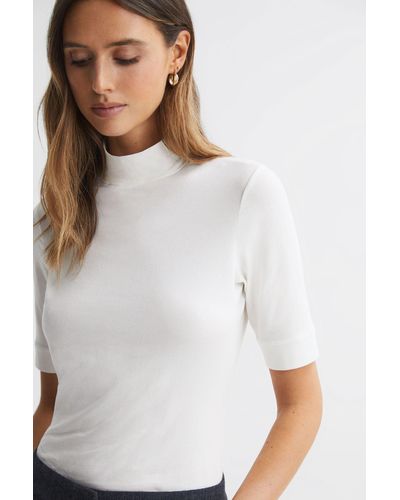Reiss Brooklyn - Ivory High Neck Short Sleeve T-shirt - White