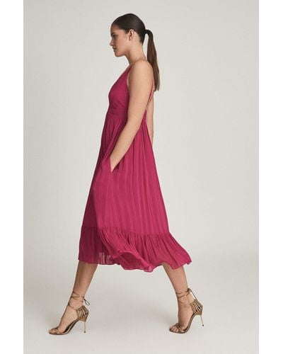 Reiss Marie - Pink Striped Midi Dress, Us 4