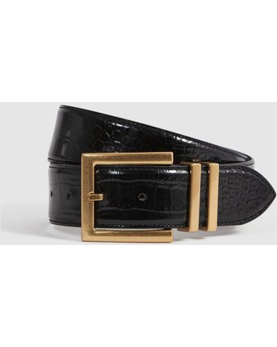 Reiss Brompton - Black Patent Leather Crocodile Design Belt