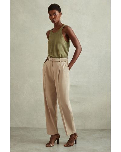 Reiss Freja - Neutral Petite Tapered Belted Pants - Natural