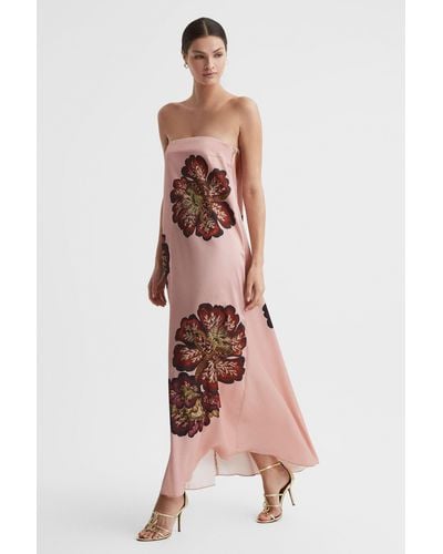 Significant Other Satin Floral Strapless Maxi Dress - Pink