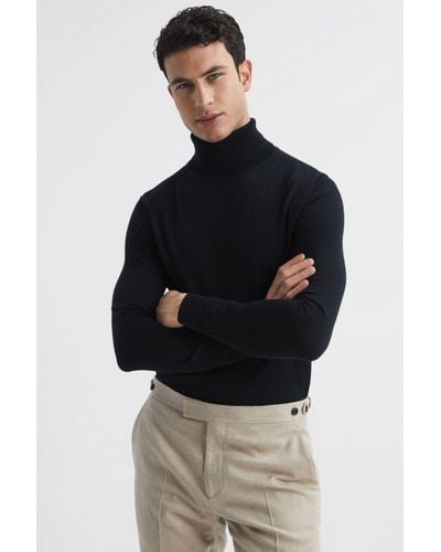 Reiss Caine - Black Slim Fit Merino Wool Roll Neck Sweater, Xl
