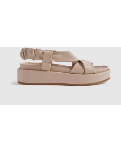 Reiss Melanie - Nude Chunky Platform Leather Sandals, Uk 8 Eu 41 - Pink
