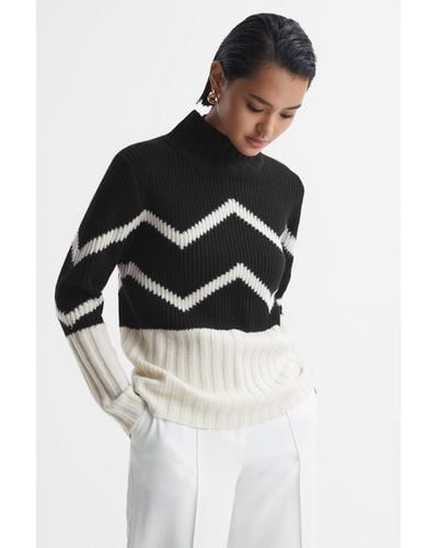 Reiss Riley - Ivory/black Knitted Zig-zag Sweater - Multicolor