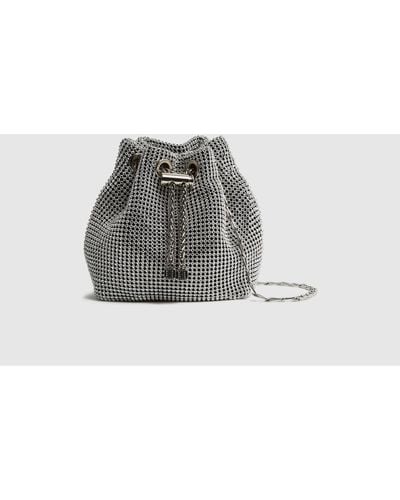 Reiss Demi - Silver Crystal Mini Bucket Bag, One - Metallic