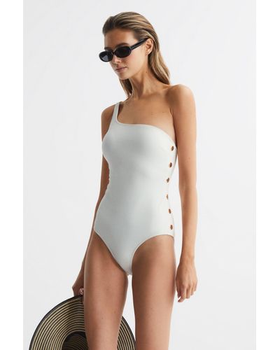 Reiss Bethany - Asymmetric Swimsuit With Button Detail - White