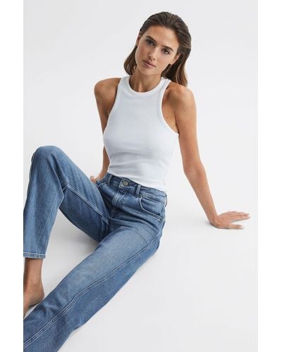 Reiss Boston - Mid Blue Mid Rise Straight Leg Jeans, 28r - White