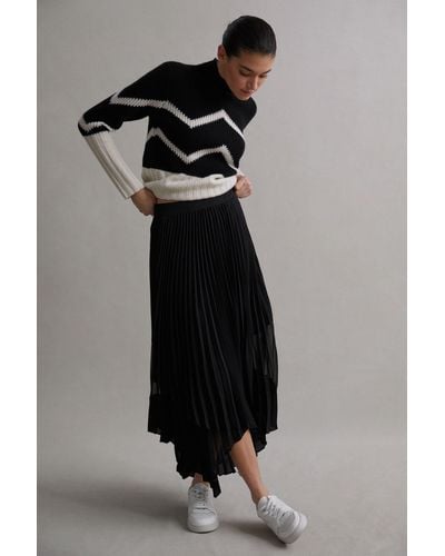 Reiss Dina - Black Pleated Layered Asymmetric Midi Skirt