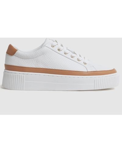 Reiss Leanne Grained Platform Sneakers - Brown Leather Plain - White
