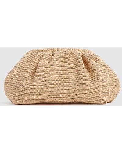 Reiss Delilah - Neutral Raffia Ruched Clutch Bag, One - Natural