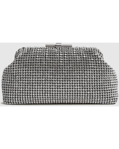 Reiss Adaline - Silver Embellished Clutch Bag, One - Gray