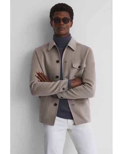 Reiss Mast - Mushroom Wool Button Through Jacket - Gray