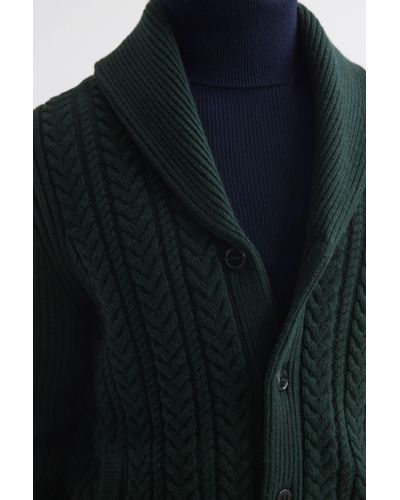 Reiss Ashbury - Forest Green Cable Knitted Cardigan - Blue