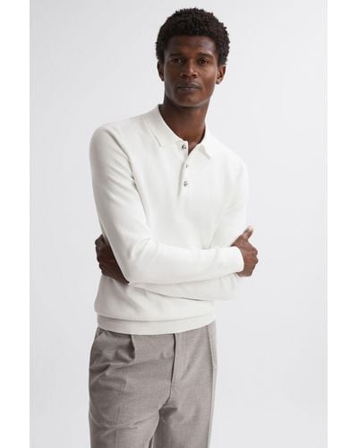 Reiss Sharp - Ecru Long Sleeve Polo Shirt - White