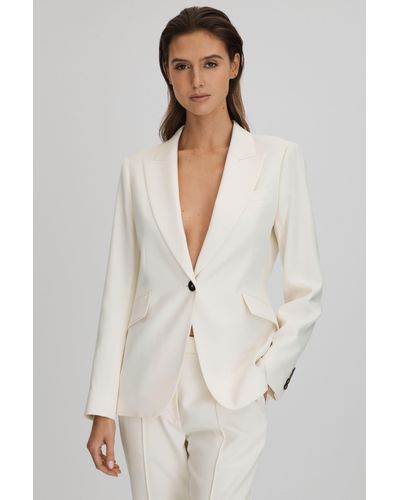Reiss Millie - Cream Tailored Single Breasted Suit Blazer, Us 2 - White