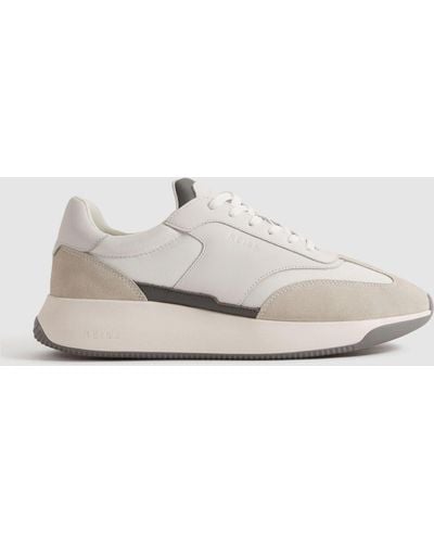Reiss Emmett - Off White Leather Suede Running Sneakers
