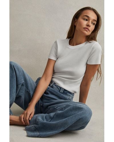 Reiss Victoria - White Cotton Blend Scoop Neck T-shirt - Gray