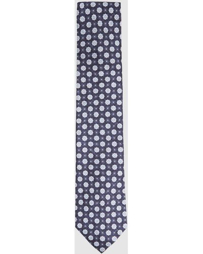 Reiss Basilica - Eclipse Blue Silk Floral Print Tie, One - White