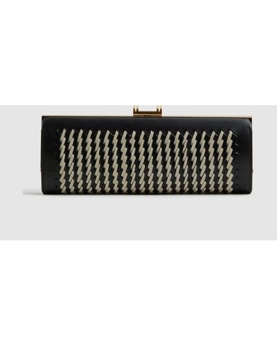 Reiss Grecia - Black/white Leather Woven Clutch Bag, One