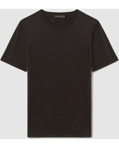 Oscar Jacobson Oscar Knitted Cotton Crew Neck T-shirt - Black