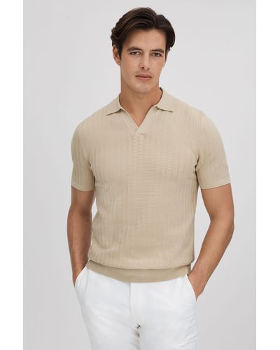 Reiss Mickey - Stone Textured Modal Blend Open Collar Shirt, L - Natural