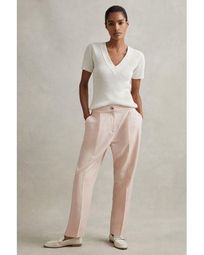 Reiss Farrah - Pink Blend Tapered Suit Pants - Natural