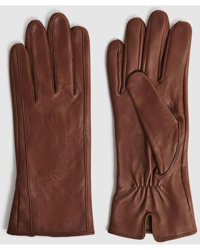 Reiss Giselle - Tan Leather Ruched Gloves - Brown