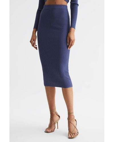 Reiss Iona - Blue Knitted Pencil Skirt Co-ord, M