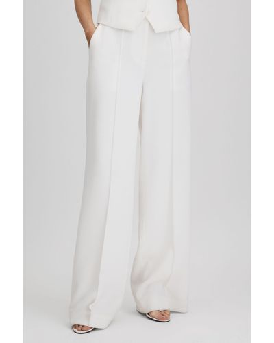 Reiss Sienna - White Crepe Wide Leg Suit Pants