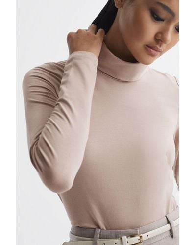 Reiss Piper - Light Pink Fitted Roll Neck T-shirt, Xs - Natural