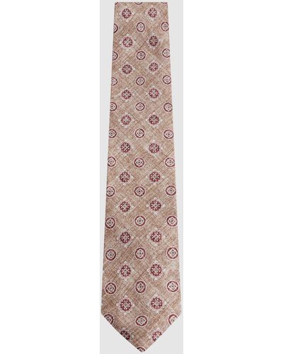 Reiss Vasari - Oatmeal/rose Silk Medallion Print Tie, One - Multicolor