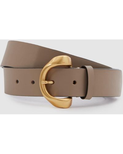 Reiss Indie - Taupe Leather Twisted Buckle Belt, M - Brown
