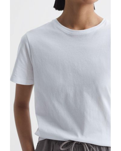 Reiss Betty - Ivory Cotton Crew Neck T-shirt, L - Gray