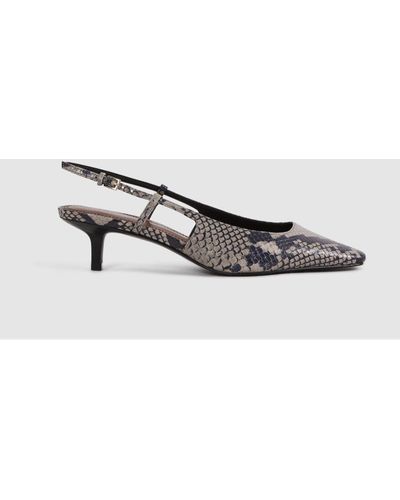 Reiss Jade - Gray Leather Snake Print Slingback Heels - White