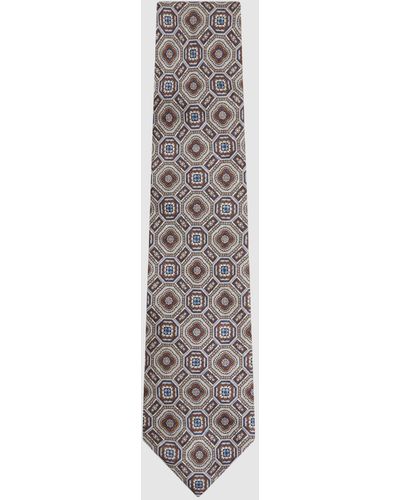 Reiss Assisi - Gray Multi Silk Medallion Print Tie, One - White