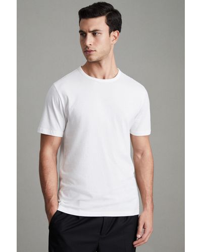 Reiss Melrose - Optic White Cotton Crew Neck T-shirt, Uk X-large